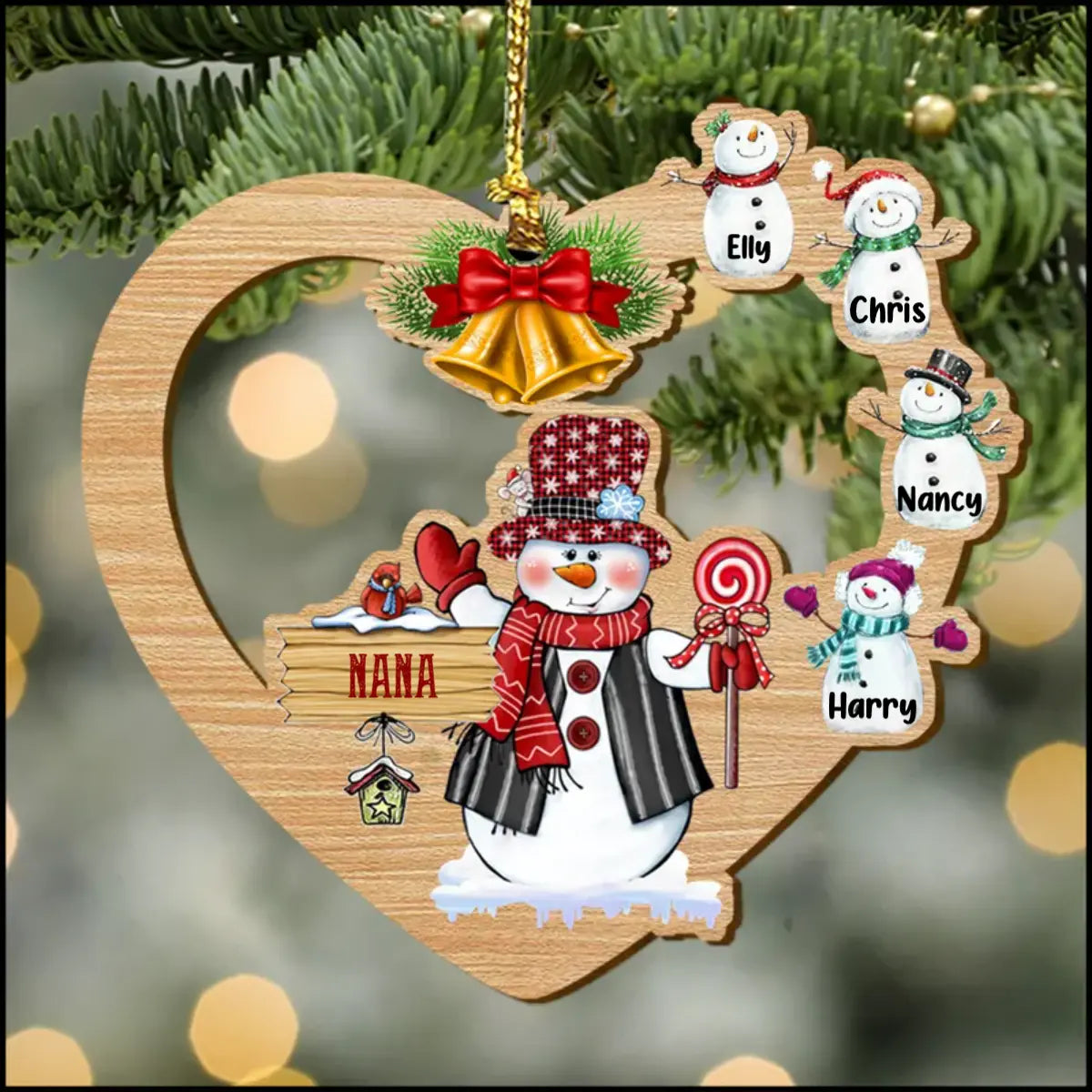 Personalized Nickname Nana With Snowman Kids Heart-Shaped Ornament ornament The Next Custom Gift