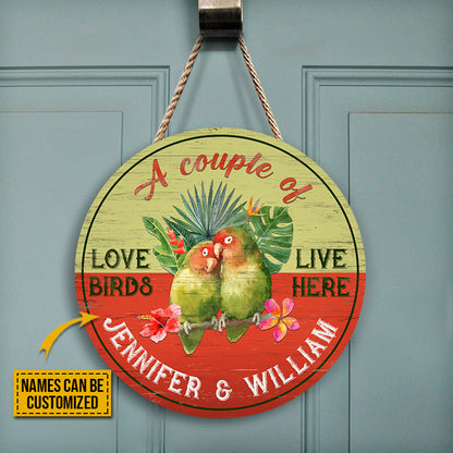Personalized Parrot Love Birds Custom Wood Circle Sign