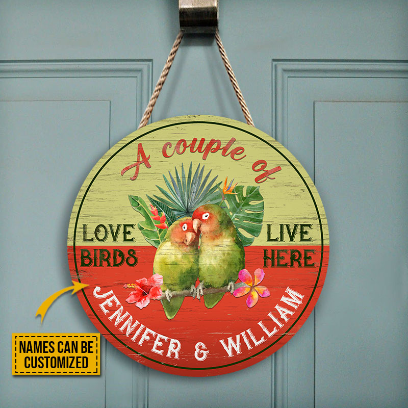 Personalized Parrot Love Birds Custom Wood Circle Sign