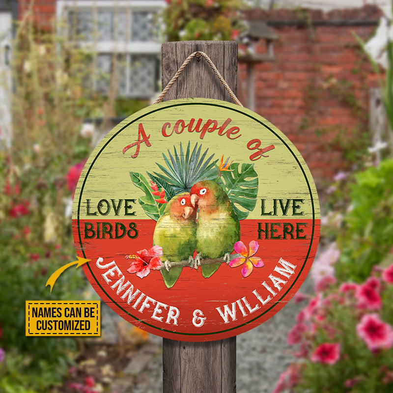 Personalized Parrot Love Birds Custom Wood Circle Sign