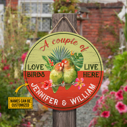 Personalized Parrot Love Birds Custom Wood Circle Sign
