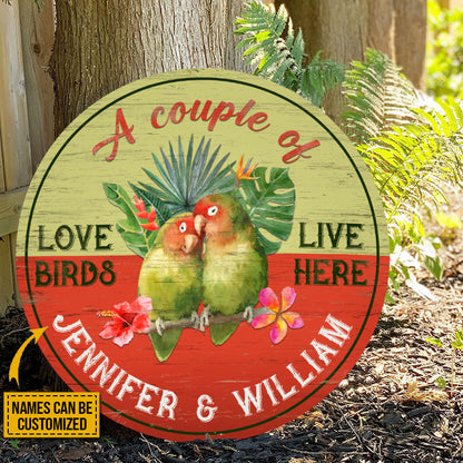 Personalized Parrot Love Birds Custom Wood Circle Sign