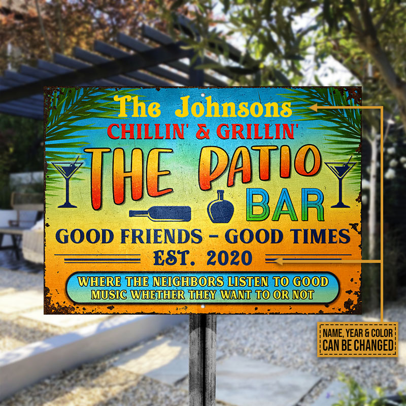 Personalized Patio Grilling Backyard Good Times Color Custom Classic Metal Signs