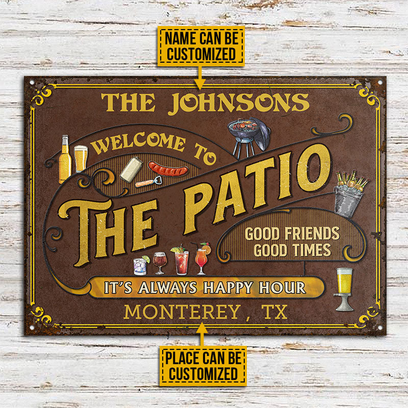 Personalized Patio Grilling Happy Hour Custom Classic Metal Signs