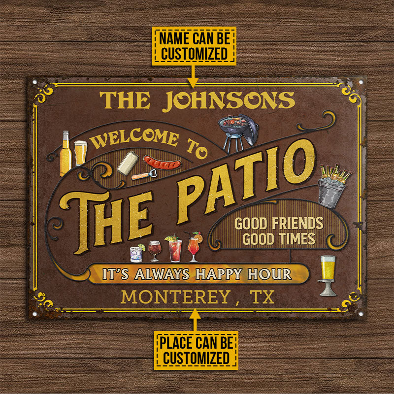 Personalized Patio Grilling Happy Hour Custom Classic Metal Signs