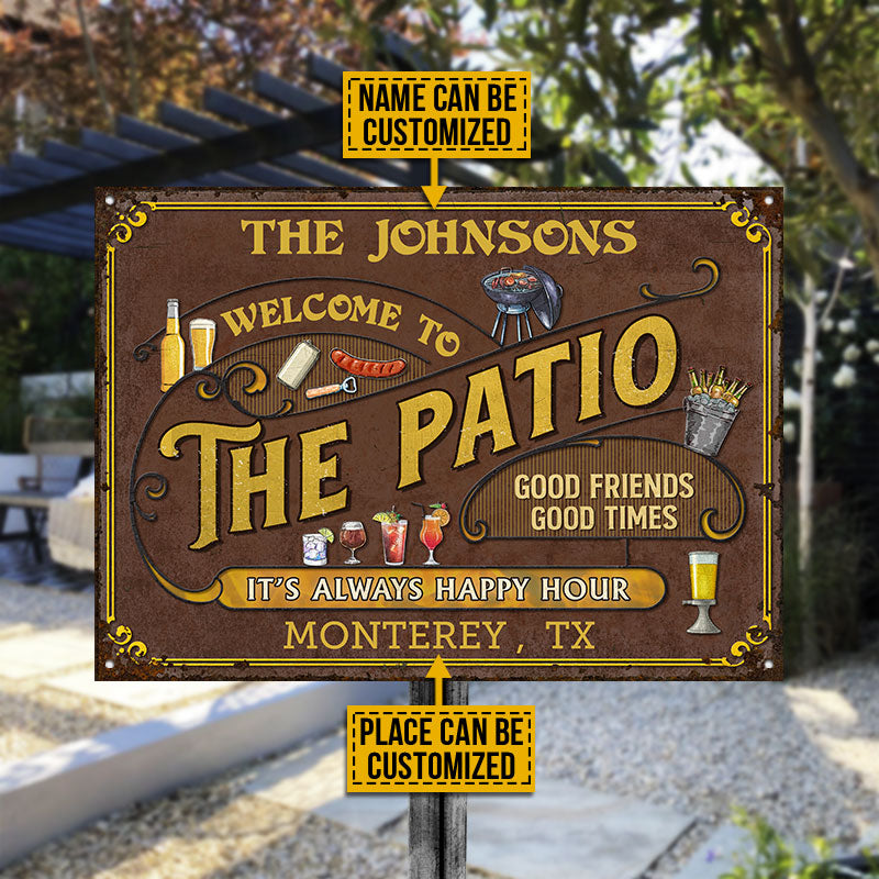 Personalized Patio Grilling Happy Hour Custom Classic Metal Signs