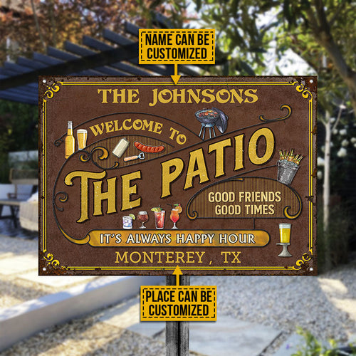 Personalized Patio Grilling Happy Hour Custom Classic Metal Signs