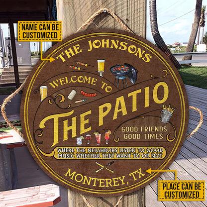 Personalized Patio Grilling Listen To The Good Music Custom Wood Circle Sign