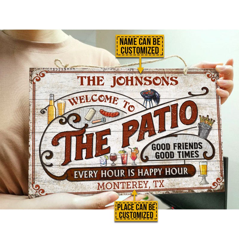 Personalized Patio Grilling Red Happy Hour Custom Custom Wood Rectangle Sign