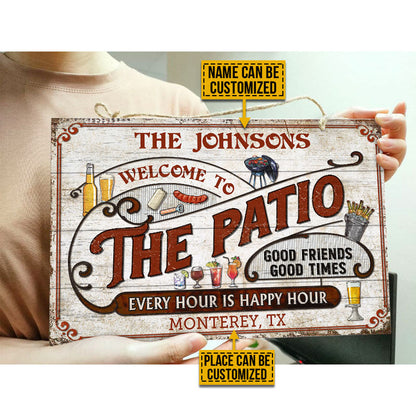 Personalized Patio Grilling Red Happy Hour Custom Custom Wood Rectangle Sign