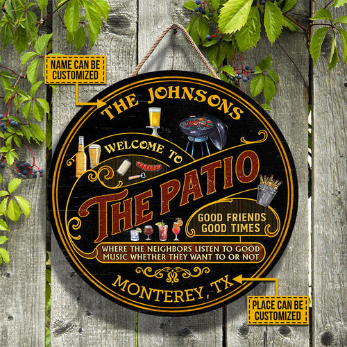 Personalized Patio Grilling Red Listen To The Good Music Black Custom Wood Circle Sign