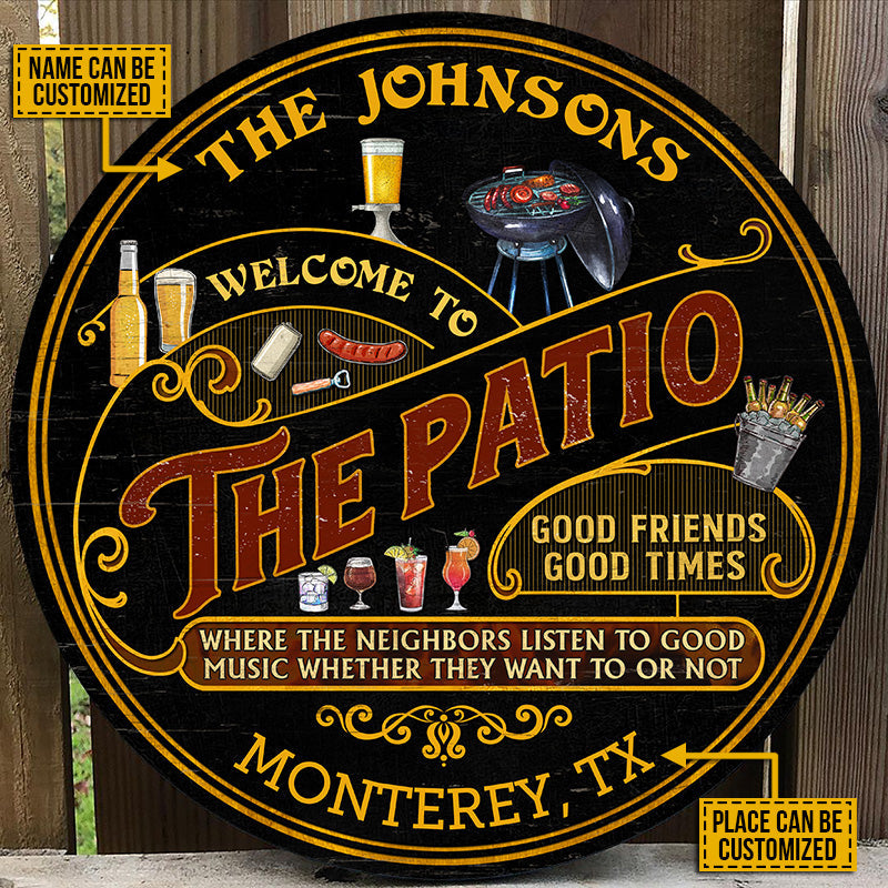 Personalized Patio Grilling Red Listen To The Good Music Black Custom Wood Circle Sign