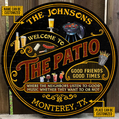 Personalized Patio Grilling Red Listen To The Good Music Black Custom Wood Circle Sign