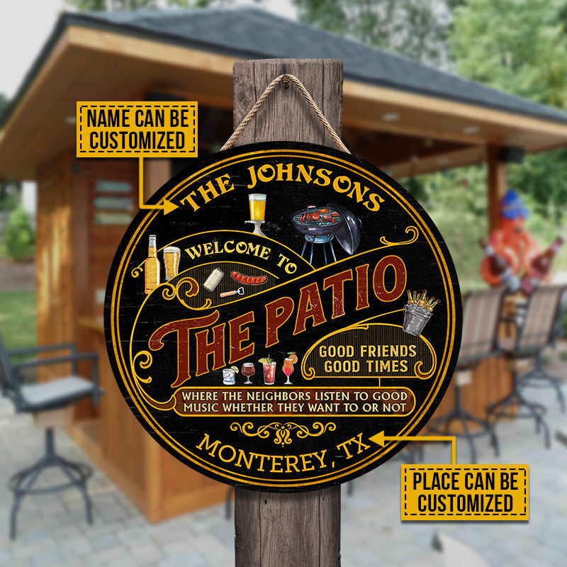 Personalized Patio Grilling Red Listen To The Good Music Black Custom Wood Circle Sign
