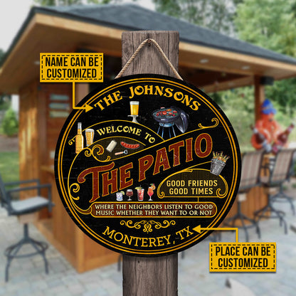 Personalized Patio Grilling Red Listen To The Good Music Black Custom Wood Circle Sign