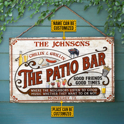 Personalized Patio Grilling Red Listen To The Good Music Chillin Custom Wood Rectangle Sign