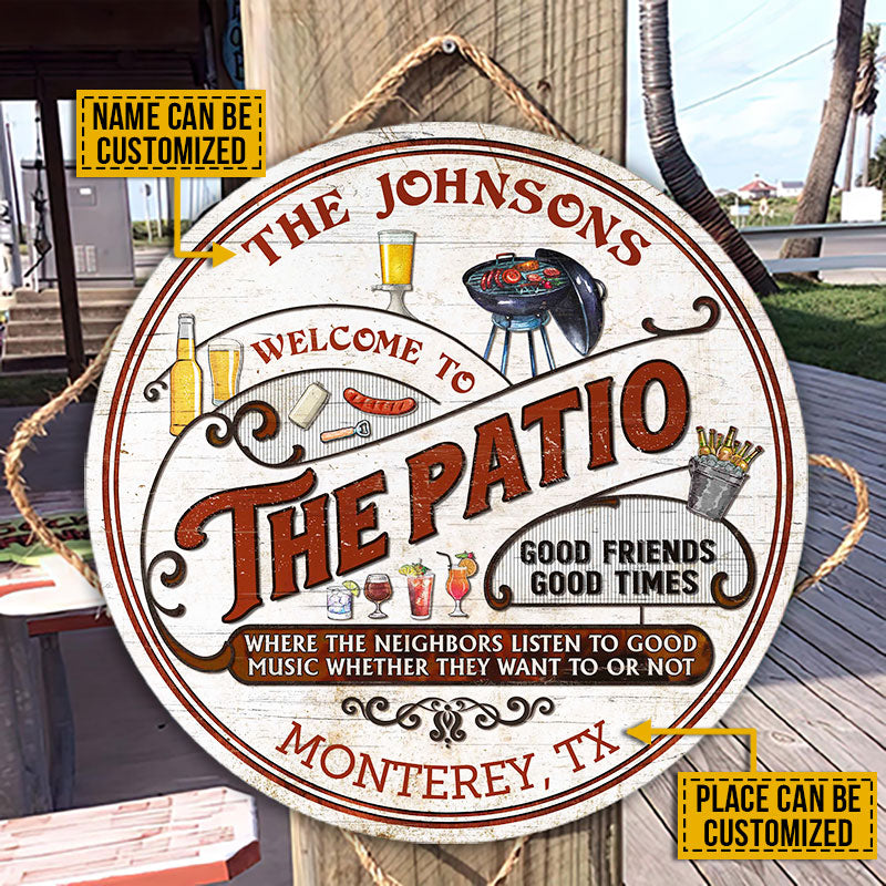 Personalized Patio Grilling Red Listen To The Good Music Custom Wood Circle Sign