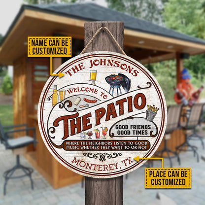 Personalized Patio Grilling Red Listen To The Good Music Custom Wood Circle Sign
