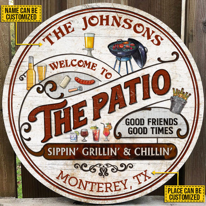 Personalized Patio Grilling Red Sippin Grillin Custom Wood Circle Sign