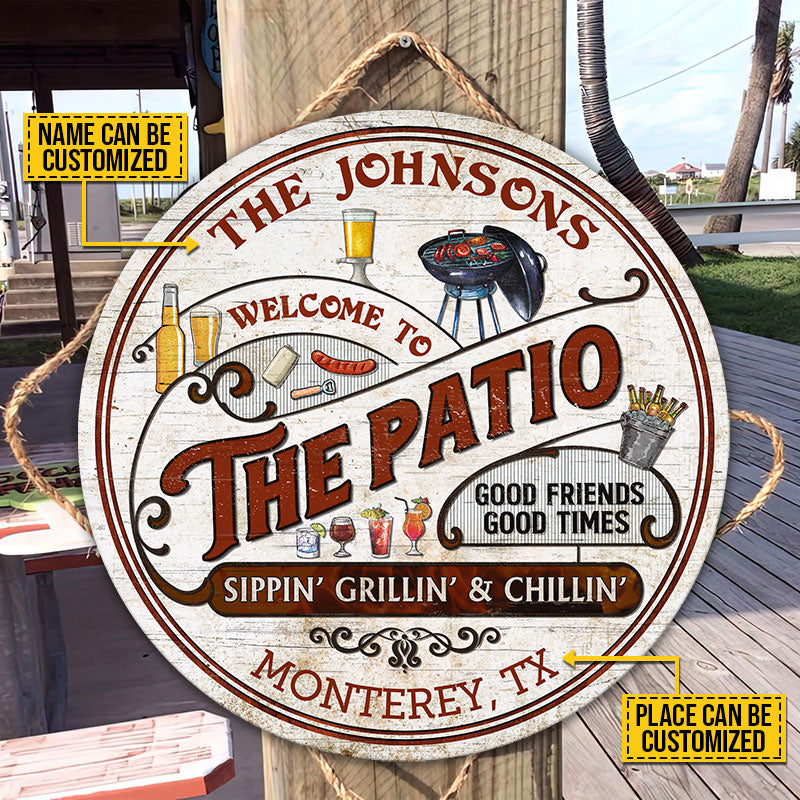 Personalized Patio Grilling Red Sippin Grillin Custom Wood Circle Sign