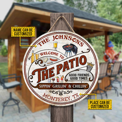Personalized Patio Grilling Red Sippin Grillin Custom Wood Circle Sign