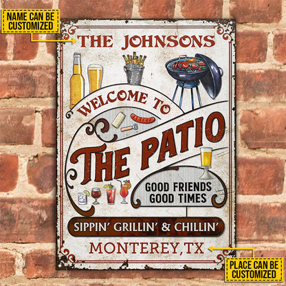 Personalized Patio Grilling Red Sippin Grillin Vertical Custom Classic Metal Signs