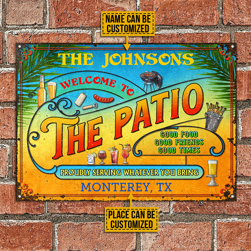 Personalized Patio Grilling Summer Good Food Good Friends Custom Classic Metal Signs