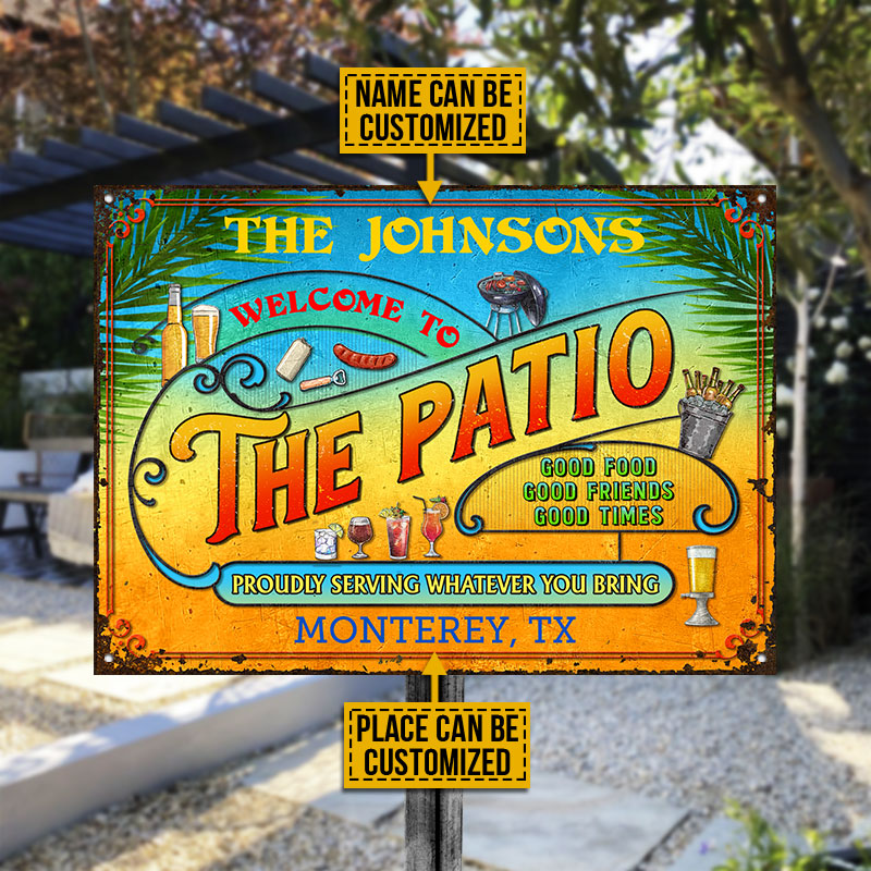 Personalized Patio Grilling Summer Good Food Good Friends Custom Classic Metal Signs