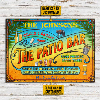 Personalized Patio Grilling Summer Listen To The Good Music Chillin Custom Classic Metal Signs