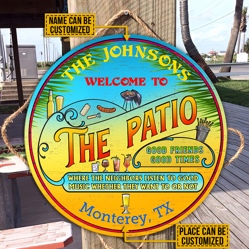 Personalized Patio Grilling Summer Listen To The Good Music Custom Wood Circle Sign