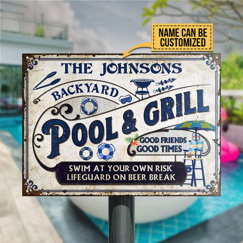 Personalized Pool Grilling Backyard At Your Own Risk Custom Classic Metal Signs