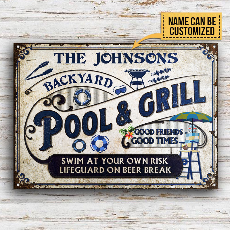 Personalized Pool Grilling Backyard At Your Own Risk Custom Classic Metal Signs