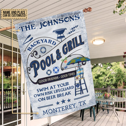 Personalized Pool Grilling Backyard At Your Own Risk Custom Flag