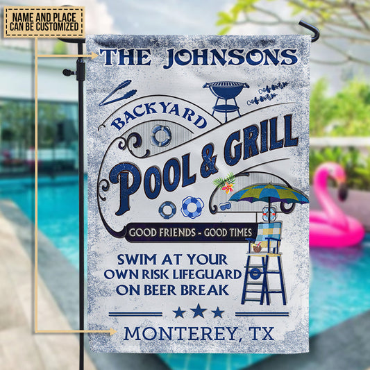 Personalized Pool Grilling Backyard At Your Own Risk Custom Flag