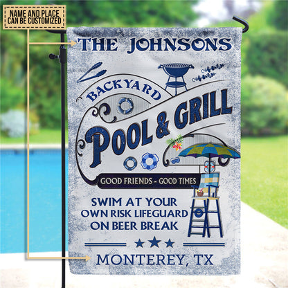 Personalized Pool Grilling Backyard At Your Own Risk Custom Flag