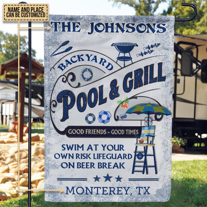 Personalized Pool Grilling Backyard At Your Own Risk Custom Flag