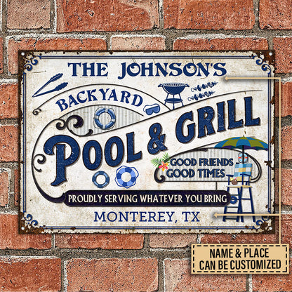 Personalized Pool Grilling Backyard Custom Classic Metal Signs