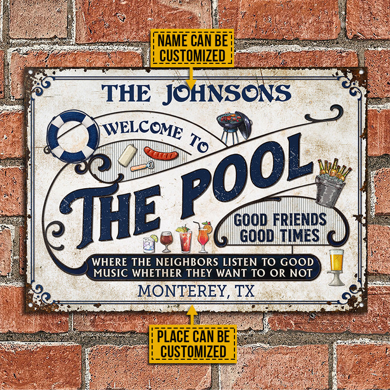 Personalized Pool Grilling Blue Listen To The Good Music Custom Classic Metal Signs