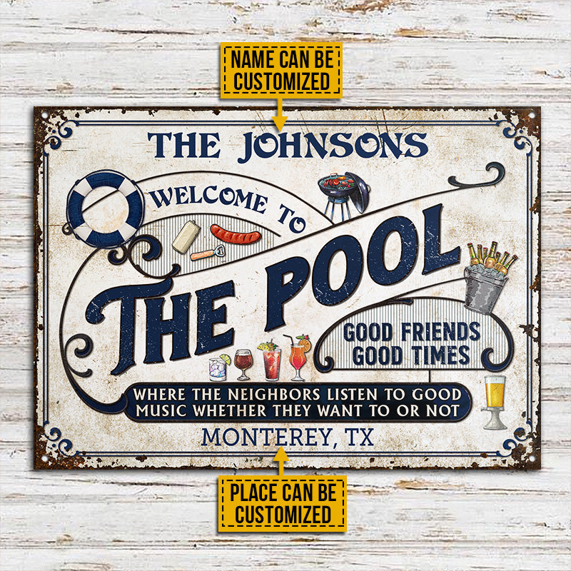 Personalized Pool Grilling Blue Listen To The Good Music Custom Classic Metal Signs