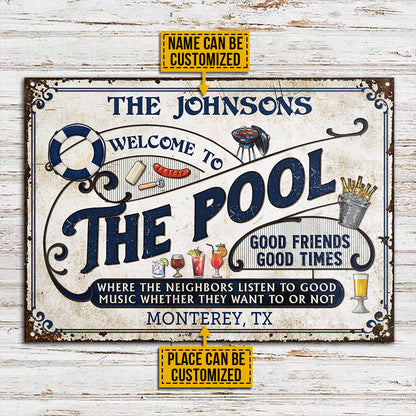 Personalized Pool Grilling Blue Listen To The Good Music Custom Classic Metal Signs