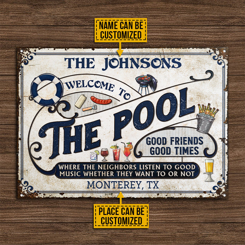 Personalized Pool Grilling Blue Listen To The Good Music Custom Classic Metal Signs