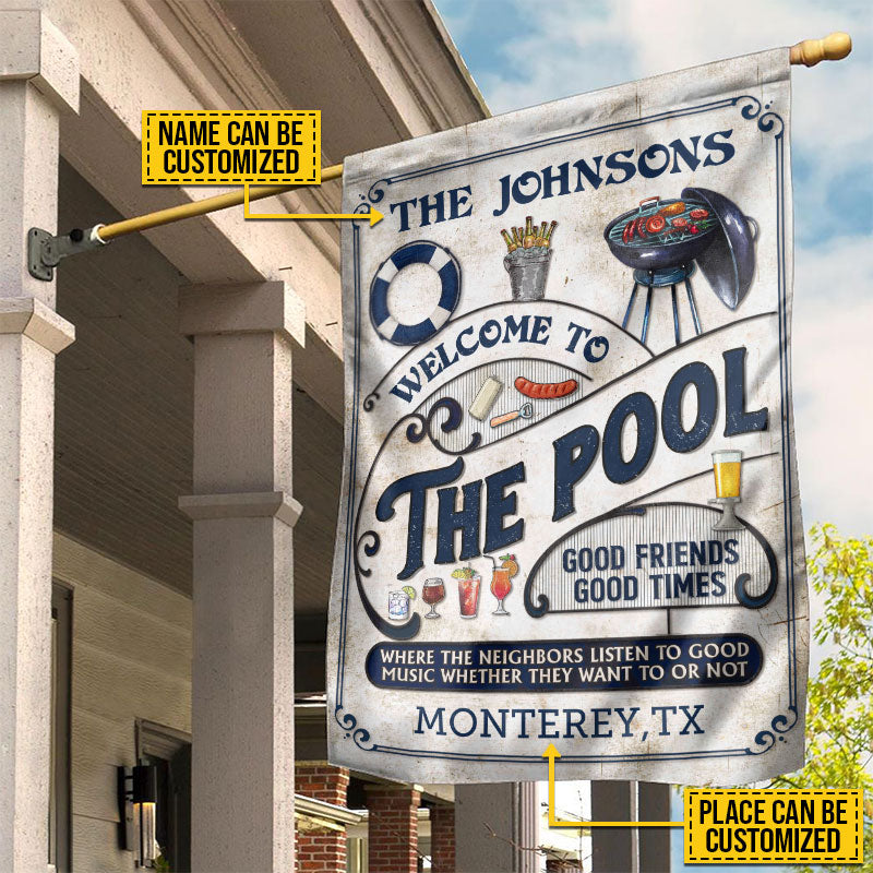 Personalized Pool Grilling Blue Listen To The Good Music Custom Flag