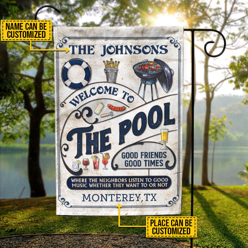 Personalized Pool Grilling Blue Listen To The Good Music Custom Flag