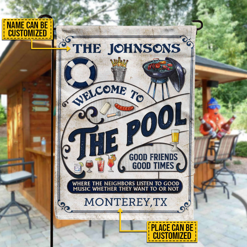Personalized Pool Grilling Blue Listen To The Good Music Custom Flag
