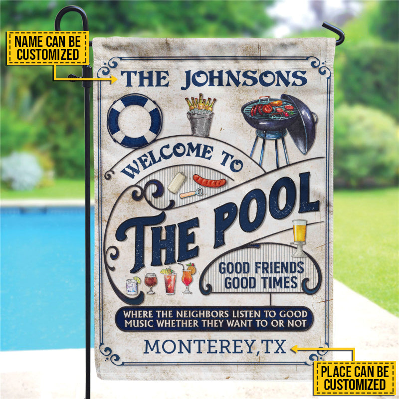 Personalized Pool Grilling Blue Listen To The Good Music Custom Flag