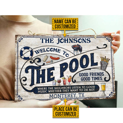 Personalized Pool Grilling Blue Listen To The Good Music Custom Wood Rectangle Sign