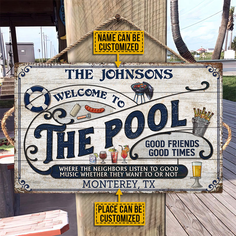 Personalized Pool Grilling Blue Listen To The Good Music Custom Wood Rectangle Sign