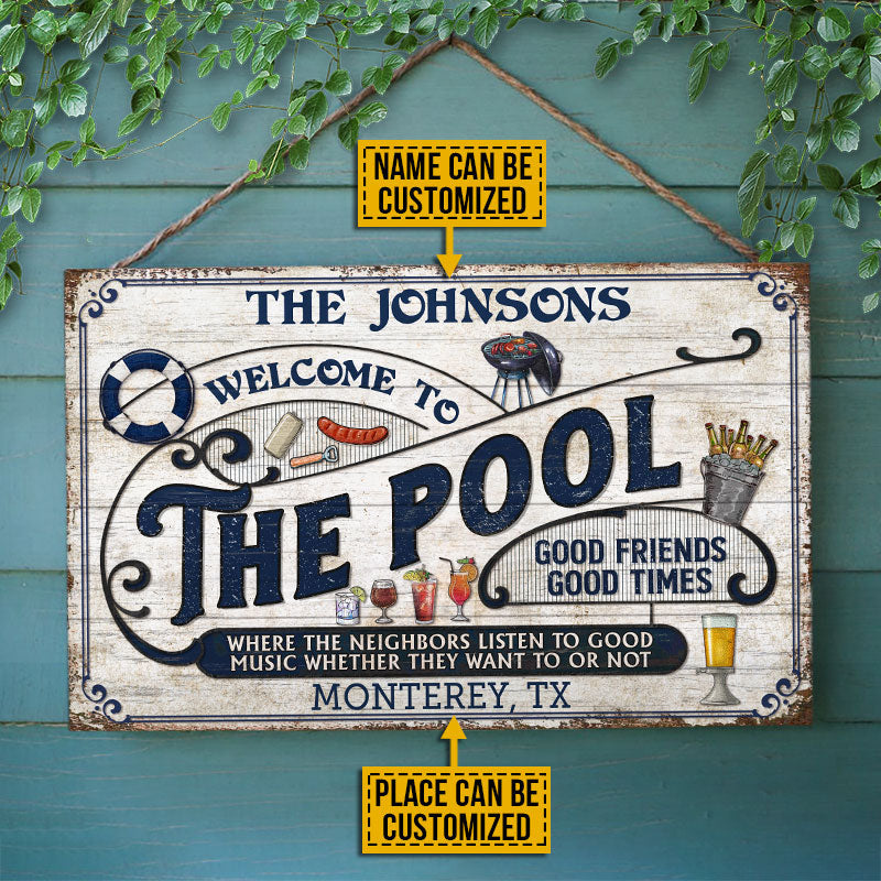 Personalized Pool Grilling Blue Listen To The Good Music Custom Wood Rectangle Sign