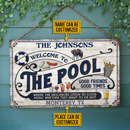 Personalized Pool Grilling Blue Listen To The Good Music Custom Wood Rectangle Sign