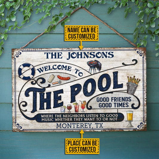 Personalized Pool Grilling Blue Listen To The Good Music Custom Wood Rectangle Sign